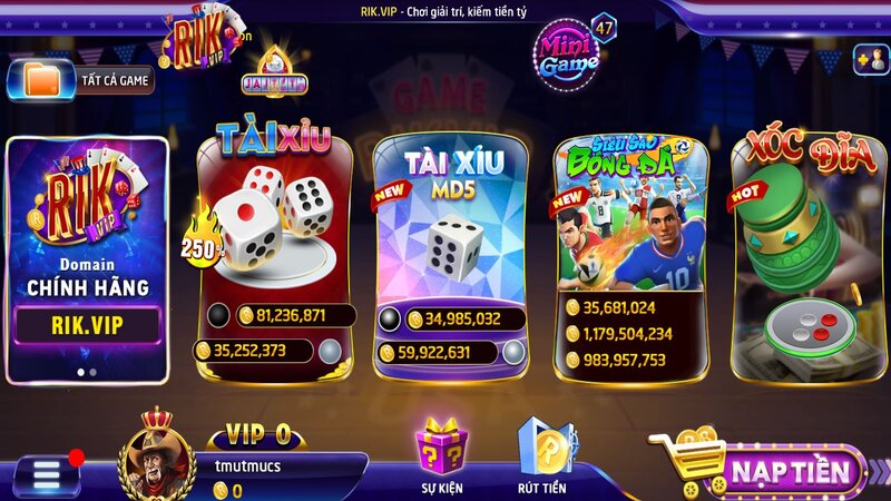 Giao diện chính của cổng game RIKVIP