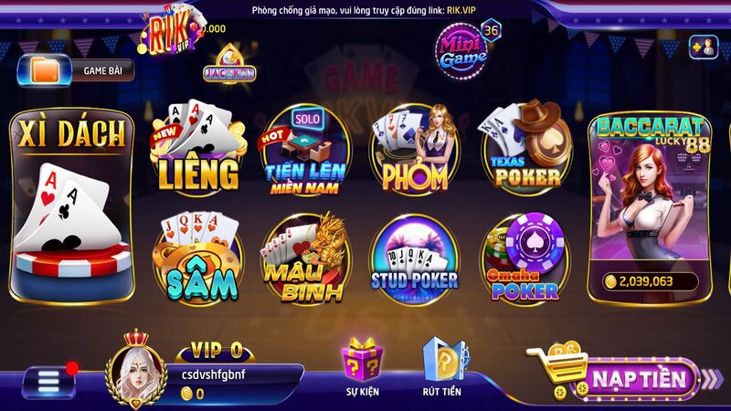 Sảnh game bài RIKVIP