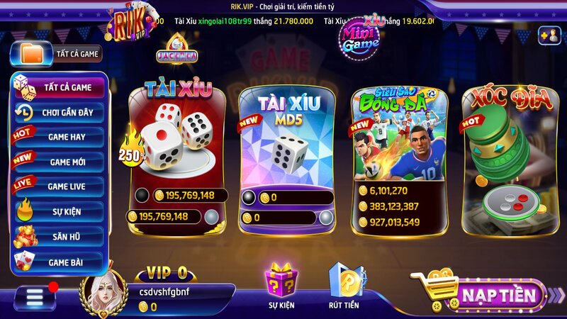 Cổng game trực tuyến RIKVIP