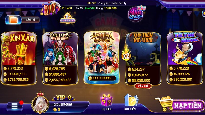 Sảnh Game Săn Hũ RIKVIP với vô số game nổ hũ hấp dẫn