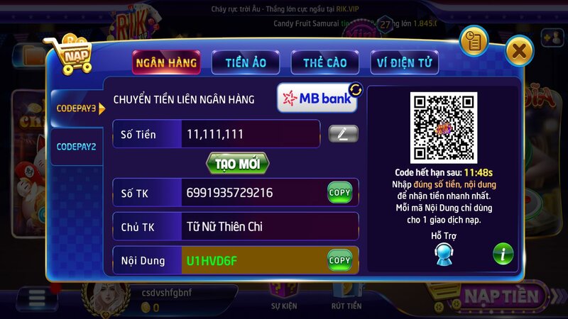 Hướng dẫn từng bước nạp tiền vào RIKVIP bằng MB bank