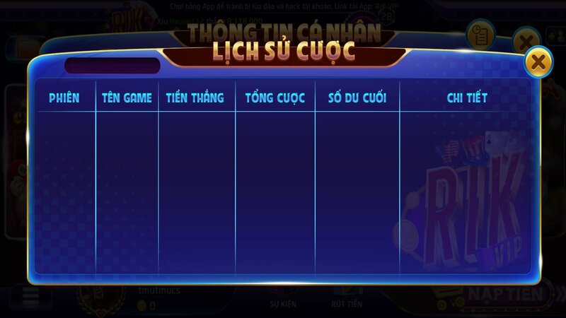 Bảng lịch sử chơi